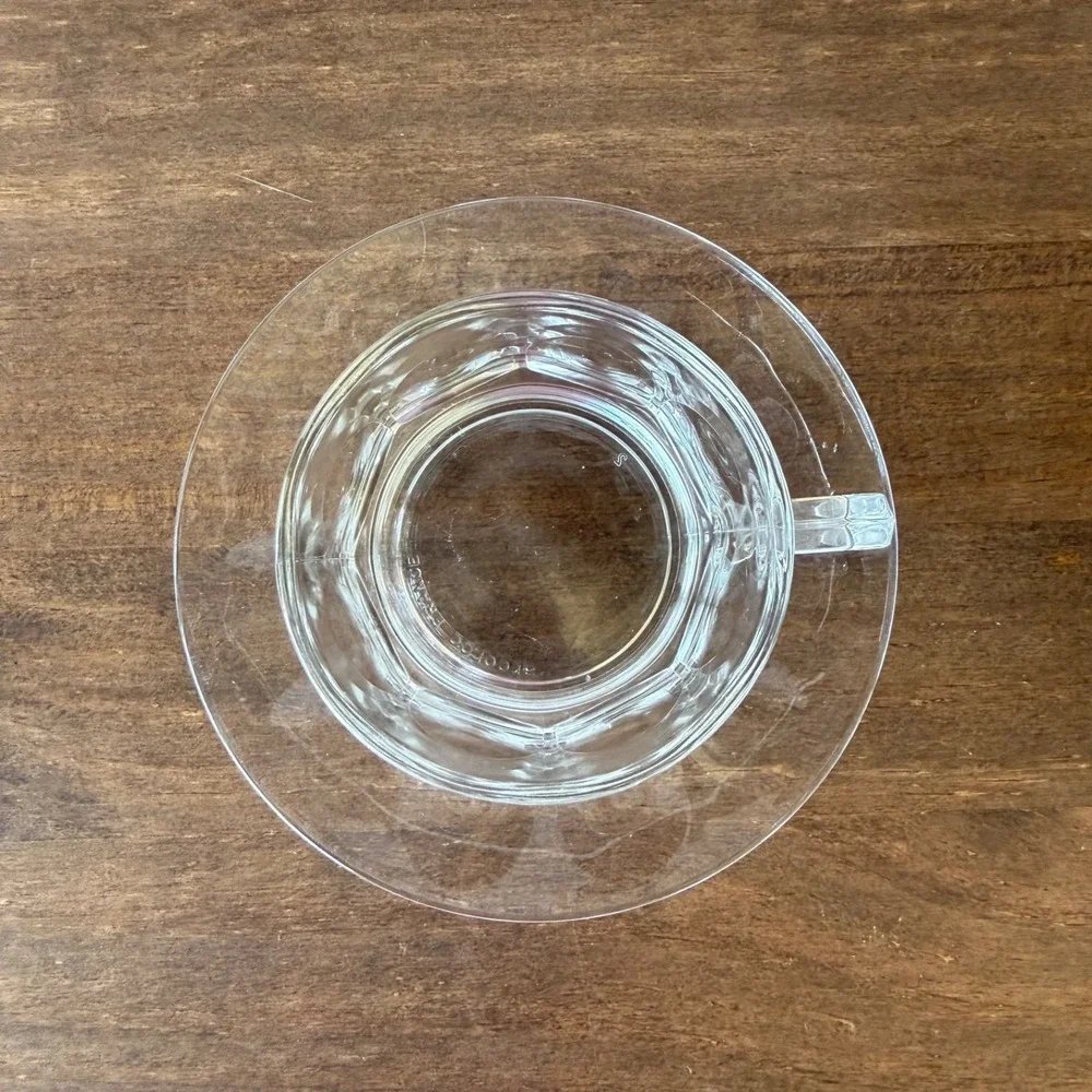 7pc Vintage Arcoroc Petale Clear Glass Tea Cup & Saucer France Set of 3 + 1 Free